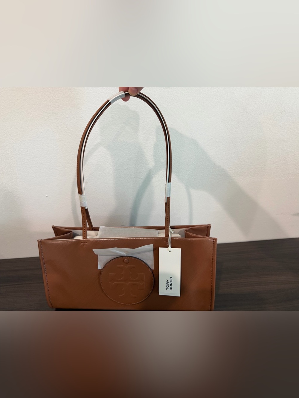 Tory Burch Saddle Brown Leather Logo Tote